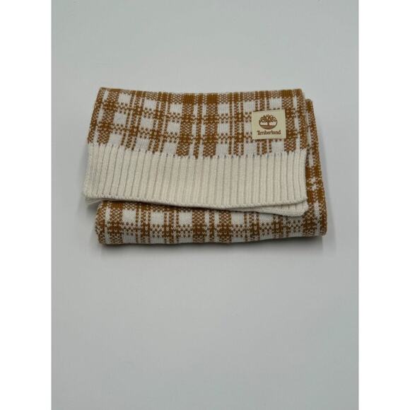 Timberland | Women's Plaid Wool Blend Scarf Brown & White | Layering Accessory - Picture 5 of 7